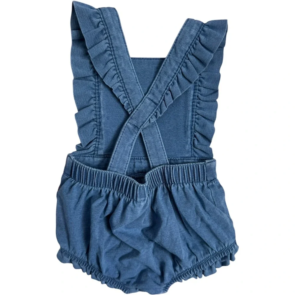 Cat & Jack Baby Girls‎ Ruffle Strap Denim Romper Blue 3-6M New NWT